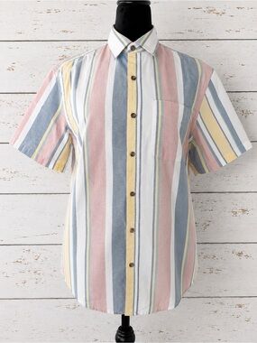 Old Navy Everyday Oxford Striped Short-Sleeve Button-Up Shirt Pastel Multi Large